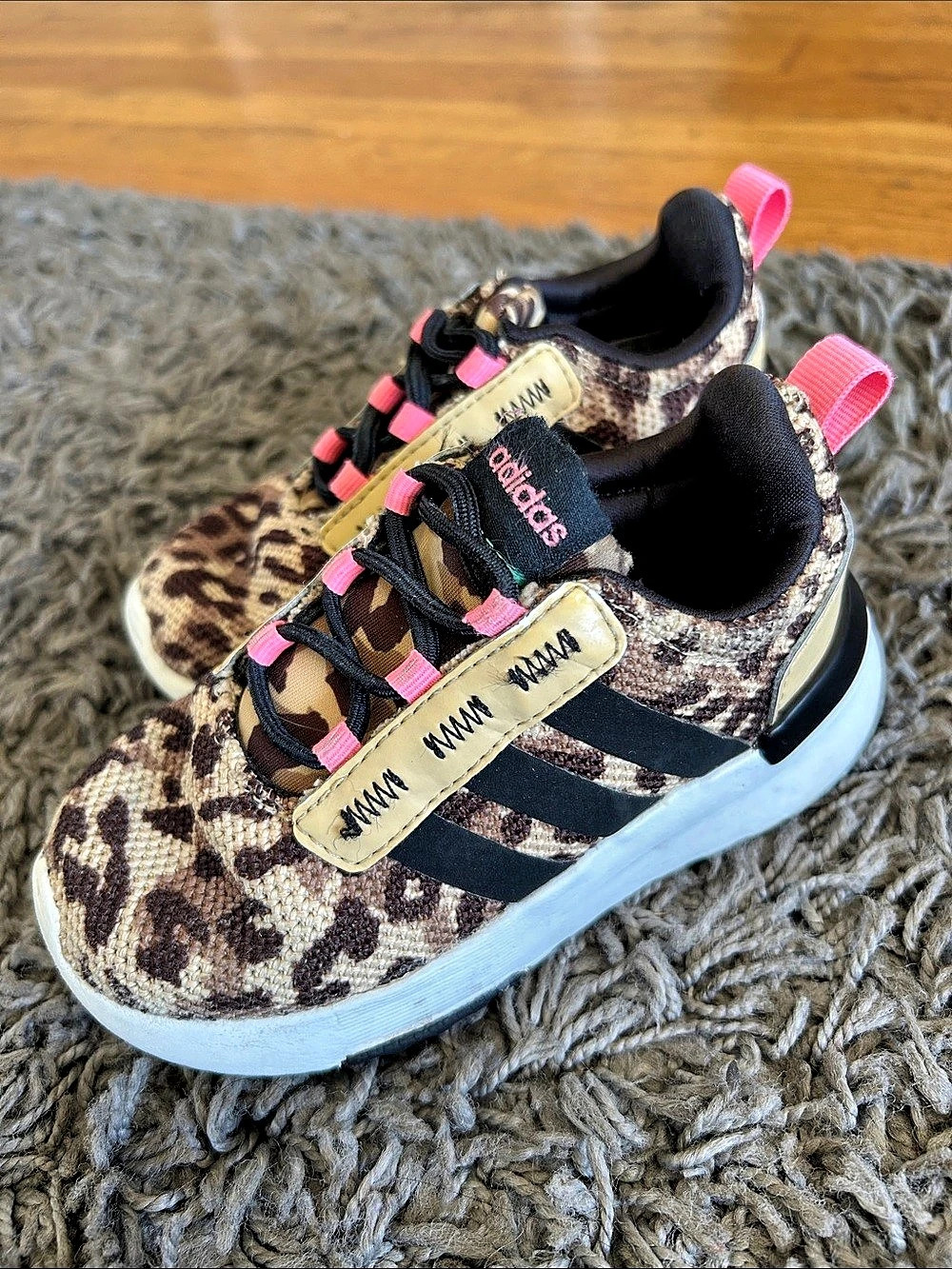 adidas Racer TR21 Toddler Sneakers Black Leopard Print Size 6.5